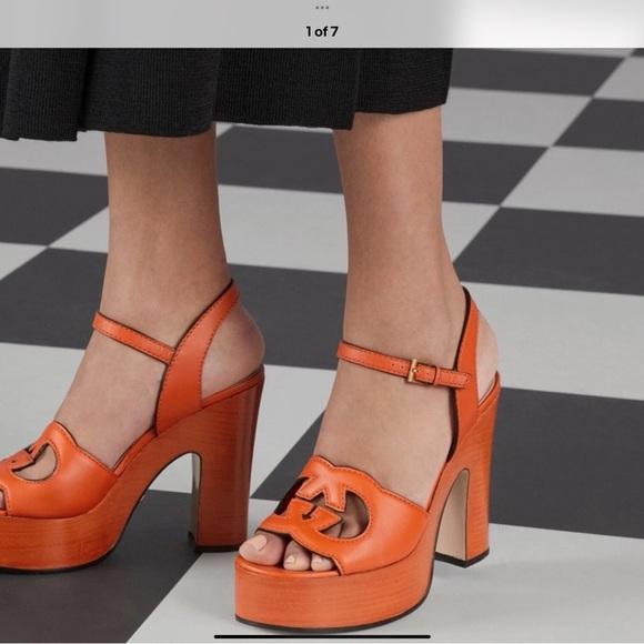 Gucci Shoes - GUCCI WOMENS INTERLOCKING G CUTOUT ORANGE SANDALS NIB GORGEOUS 37.5